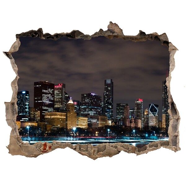 Fototapeta dziura na ścianę 3d Chicago nocą