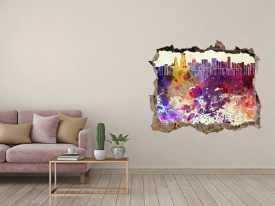 Fototapeta dziura na ścianę 3d Miejski pejzaż w kolorowej dziurze