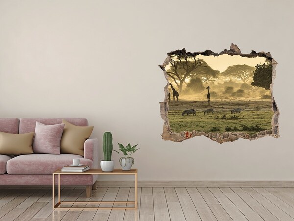 naklejka fototapeta 3D Afrykańska savanna z żyrafami i zebrą
