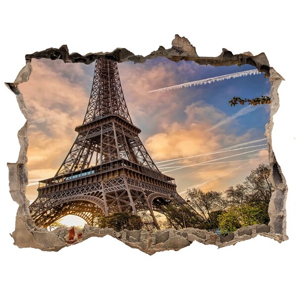 Fototapeta dziura na ścianę 3d Eiffel Tower w zachodzącym słońcu