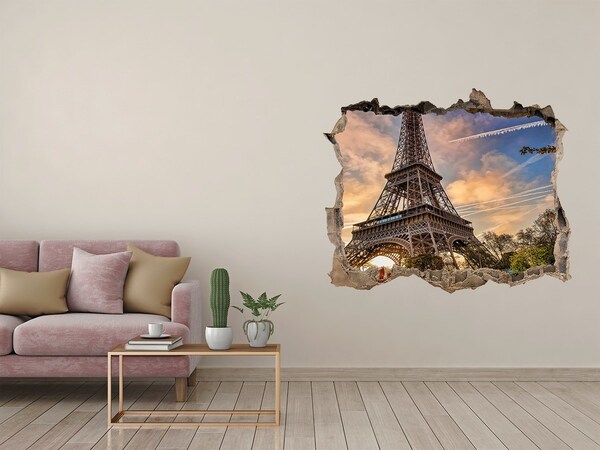 Fototapeta dziura na ścianę 3d Eiffel Tower w zachodzącym słońcu