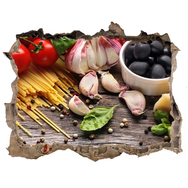 Naklejka 3D dziura na ścianę Kuchnia włoska z makaronem i czosnkiem