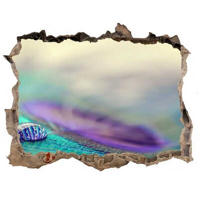 Dziura 3d fototapeta na ścianę Kropla na piórze pawia