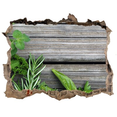 Fototapeta dziura na ścianę Drewniane tło zioła