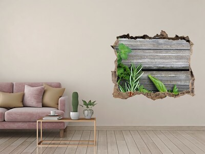 Fototapeta dziura na ścianę Drewniane tło zioła