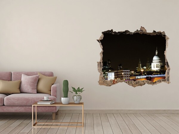 Fototapeta dziura na ścianę 3d Nocny widok Londynu przez dziurę w ścianie