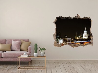 Fototapeta dziura na ścianę 3d Nocny widok Londynu przez dziurę w ścianie