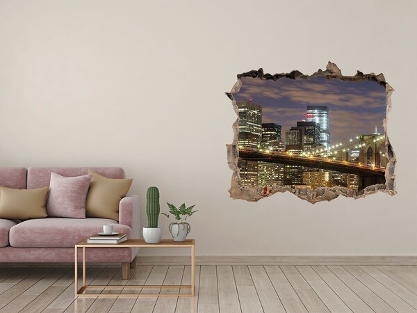 Fototapeta dziura na ścianę 3d Widok na Most Brookliński nocą