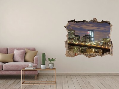 Fototapeta dziura na ścianę 3d Widok na Most Brookliński nocą