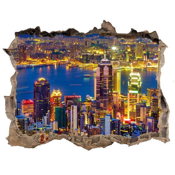 Fototapeta dziura na ścianę 3d Hongkong nocą