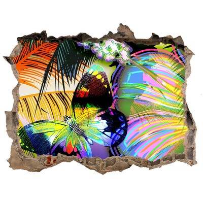 Samoprzylepna dziura naklejka Kolorowy motyl w dziurze w ścianie