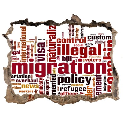 Fototapeta dziura na ścianę Polityka migracyjna