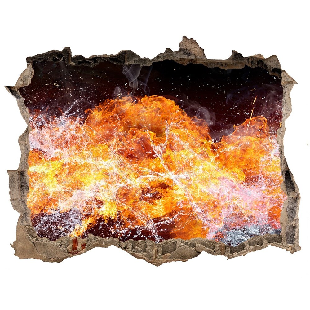 Dziura 3d fototapeta naklejka Ogień kontra woda