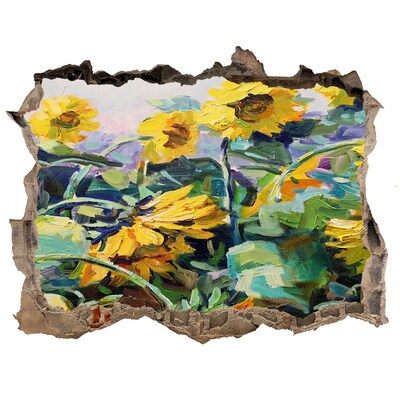 Dziura 3d fototapeta naklejka Kwiaty słoneczników w ogrodzie