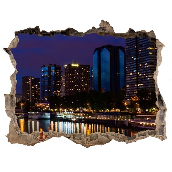 Fototapeta dziura na ścianę 3d Nocna panorama miasta