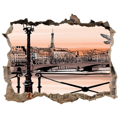 Fototapeta dziura na ścianę 3d Zmierzch w Paryżu