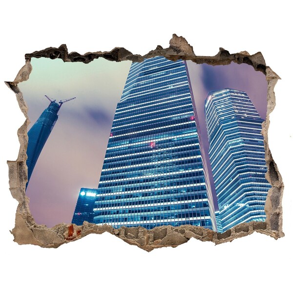 Fototapeta dziura na ścianę 3d Nowoczesne miasto przez dziurę w ścianie