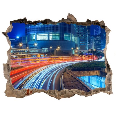 Fototapeta dziura na ścianę 3d Hongkong nocą