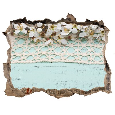 Samoprzylepna dziura naklejka Kwiatowy motyw na tle niebieskiego drewna