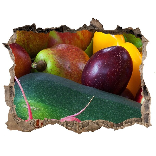 Samoprzylepna naklejka Owoce i warzywa w dziurze w ścianie