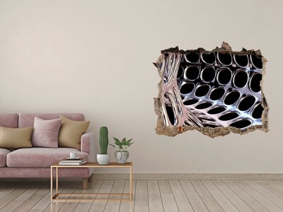 Dziura 3d fototapeta na ścianę Metalowa siatka przez dziurę w ścianie