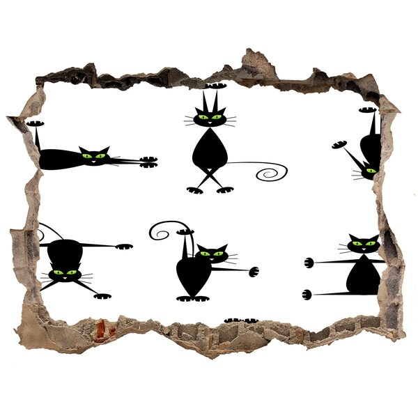 Dziura 3d fototapeta ścienna Czarne koty na białym tle