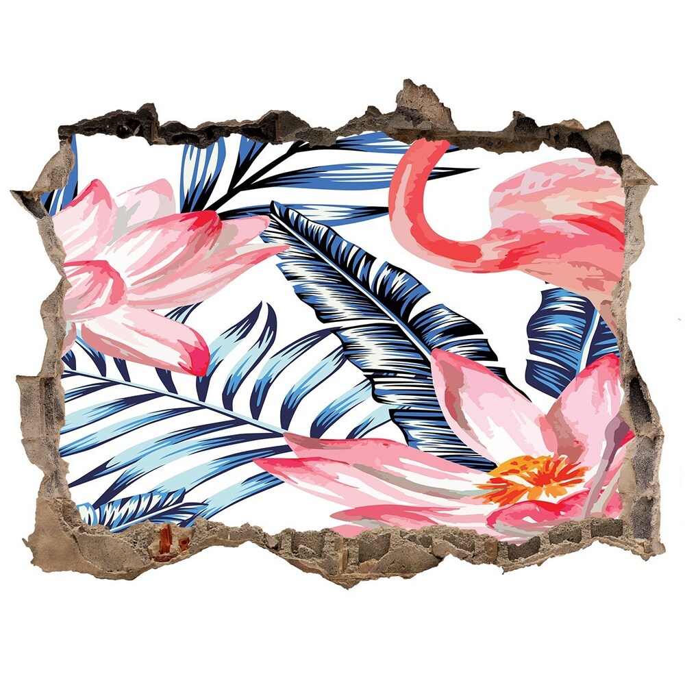 Dziura 3d fototapeta naklejka Flamingi i rośliny