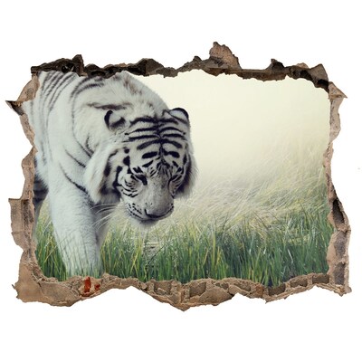 Dziura 3d fototapeta naklejka Biały tygrys