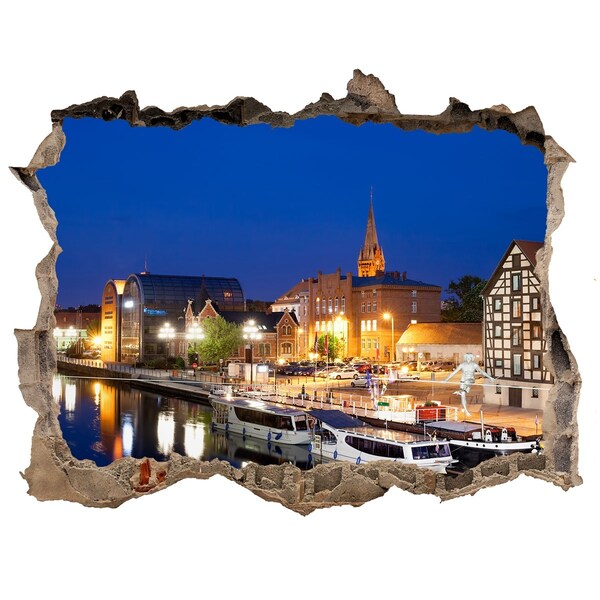 Fototapeta dziura na ścianę 3d Nocny widok na miasto nad rzeką