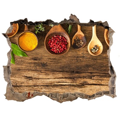 Samoprzylepna naklejka Kuchenne przyprawy na tle drewnianego blatu