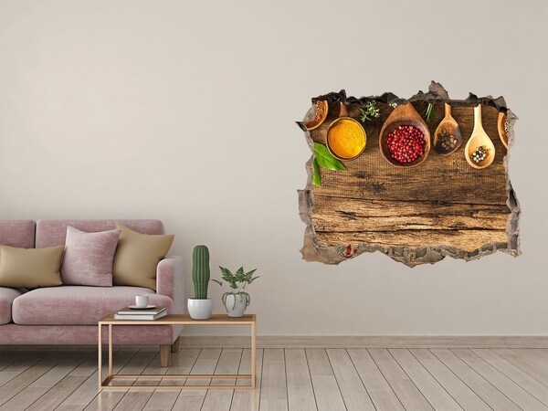 Samoprzylepna naklejka Kuchenne przyprawy na tle drewnianego blatu