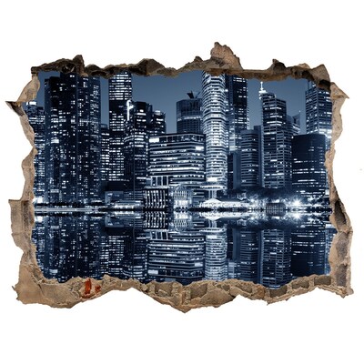 Fototapeta dziura na ścianę 3d Miasto nocą nad rzeką