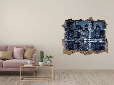 Fototapeta dziura na ścianę 3d Miasto nocą nad rzeką