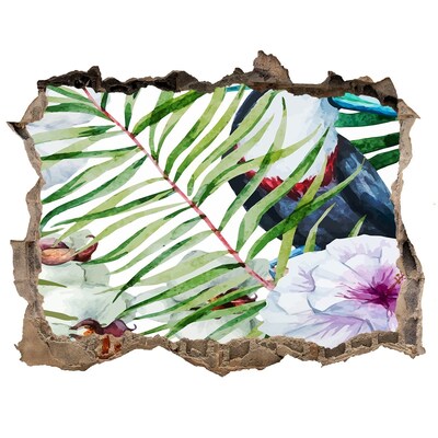 Dziura 3d foto tapeta naklejka Tropikalna oaza z ptakiem