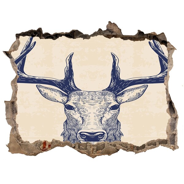 Dziura 3d fototapeta na ścianę Poruszający się jeleń w dziurze w ścianie