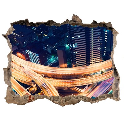 Fototapeta dziura na ścianę 3d Widok na miasto nocą