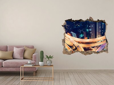 Fototapeta dziura na ścianę 3d Widok na miasto nocą