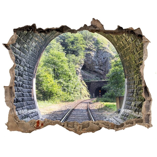 Fototapeta dziura na ścianę 3d Tunel kolejowy