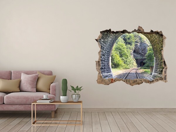 Fototapeta dziura na ścianę 3d Tunel kolejowy