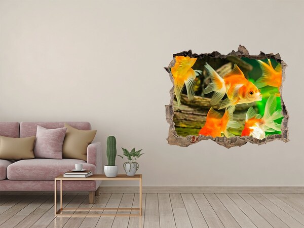Dziura 3d foto tapeta naklejka Złote rybki w podwodnym świecie