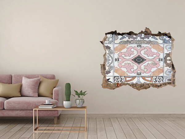 Fotoobraz dziura na ścianę Zniszczona podłoga z kolorowymi kafelkami