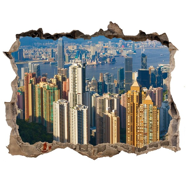 Fototapeta dziura na ścianę 3d Hongkong panorama
