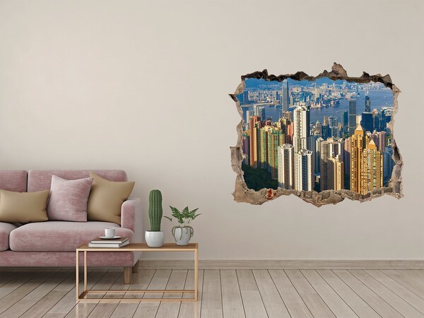 Fototapeta dziura na ścianę 3d Hongkong panorama