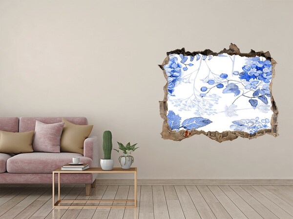 Okleina 3D dziura naklejka Kwiatowy widok przez dziurę w ścianie