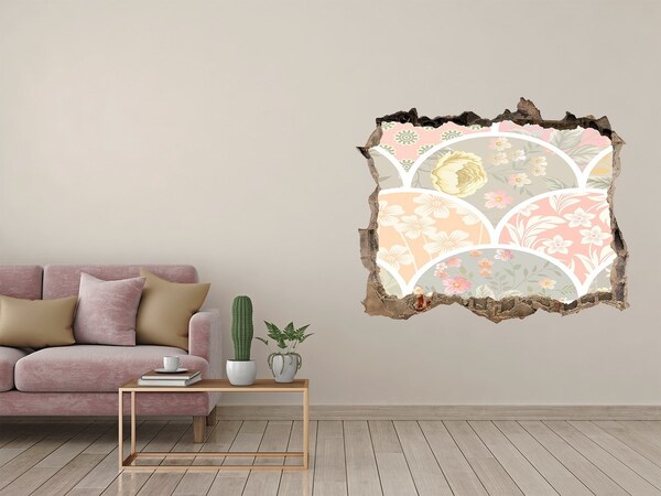 Naklejka dziura na ścianę Kwiatowy wzór za zniszczoną ścianą