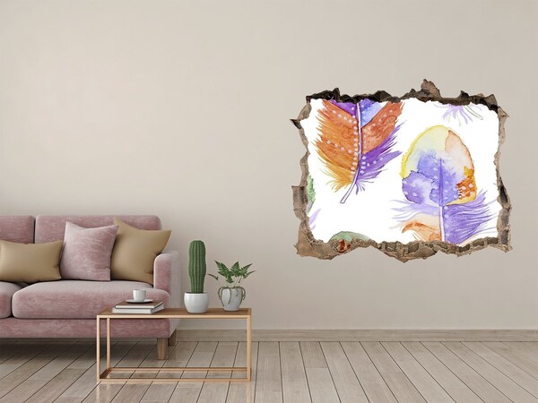 Fototapeta dziura na ścianę Kolorowe pióra na tle ściany