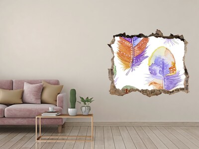 Fototapeta dziura na ścianę Kolorowe pióra na tle ściany