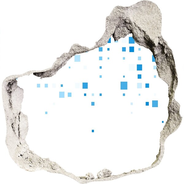 Samoprzylepna dziura na ścianę Zniszczona ściana z niebieskimi kwadratami