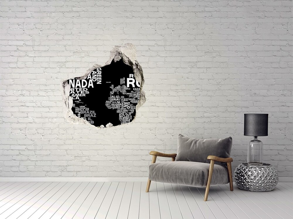 Samoprzylepna dziura na ścianę Mapa świata napisy