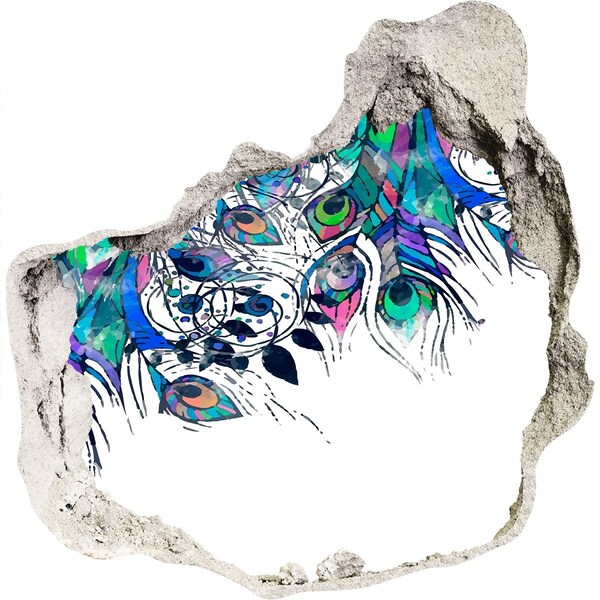 Dziura 3d foto tapeta naklejka Kolorowe pióra w dziurze w ścianie